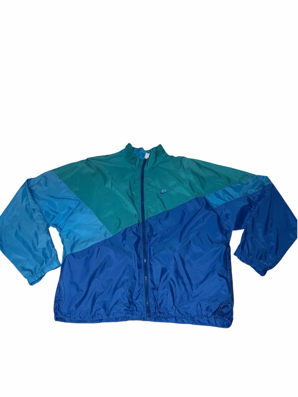 Vintage 80s 90s Nike Blue Teal Colorblock Windbreaker Jacket XL Swoosh Dadcore